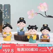 如果（Roogo）古風國潮治愈系小擺件創(chuàng)意裝飾品辦公桌面可愛仕女送女生生日禮物 唐小圓植物圖鑒4個一套送禮袋