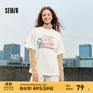 Semir[商場同款]史努比系列短袖T恤女中長款印花2024新款純棉秋裝 本白10102 L