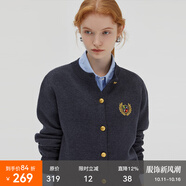 fano studios范洛2025秋季新款羊毛針織毛衣開(kāi)衫學(xué)院撞色徽章刺繡金屬扣上衣女 深灰色 L （第二批）