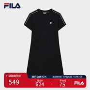 FILA 斐樂官方女裝針織連衣裙時尚簡約休閑舒適連身裙子 正黑色-BK XL