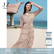 玖姿·安娜蔻優(yōu)雅民族風(fēng)多層雪紡蛋糕裙收腰連衣裙女2025夏季新款 花桔紅 2XL