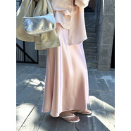 THELIMON檸檬綠茶2025春高級光澤緞面立體珠光半身裙A字魚尾裙女 粉色 S
