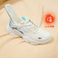 361°女鞋運(yùn)動(dòng)鞋女云朵秋冬季加絨革面復(fù)古厚底老爹鞋百搭休閑鞋子女 【加絨保暖】羽毛白/柔粉色 38