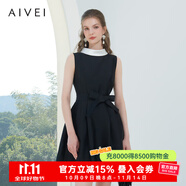 AIVEI【孟子義同款】欣賀艾薇夏季無袖黑色禮服連衣裙R0360142 黑色 M