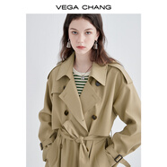 VEGA CHANG風衣女中長款2025春秋季新款韓版收腰經(jīng)典時尚外套ins潮 鷺茶色 S