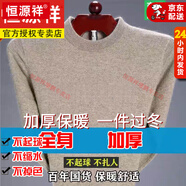 恒源祥2025秋冬新款羊毛衫男士保暖內(nèi)穿毛衣加厚半高領(lǐng)針織打底羊毛絨衫 駝色-圓/領(lǐng) 加厚 XL 新l款品175建議135-15