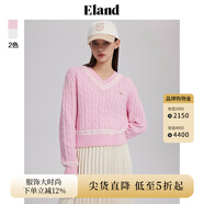 ELAND衣戀糖果色V領(lǐng)針織衫寬松短款套頭學(xué)院風(fēng)撞色毛衣女 粉色(25)Pink M