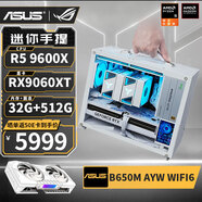 華碩（ASUS） R5 9600X/RTX5060/RX9060XT/7500F/RX7650GRE高端迷你ITX臺式組裝電腦主機電競游戲直播DIY整機 配置八丨9600X丨RX9060XT 16G