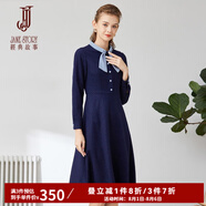 經(jīng)典故事（JANE STORY）經(jīng)典故事藍色小個(gè)子法式連衣裙女早春2025新款通勤系帶領(lǐng)長(cháng)袖裙子 M05 深藍色 M