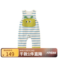 papa爬爬【糯米棉】春新款男女寶寶背帶褲童裝褲子外出長(cháng)褲柔軟可愛(ài) 白藍色 款2 66 cm