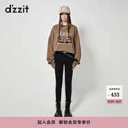 DZZIT地素加絨牛仔高腰打底褲秋冬黑色小腳褲設(shè)計(jì)女 深灰色（批次二） 常規(guī) S