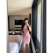 ZIPJBX法式優(yōu)雅純欲風(fēng)修身包臀蕾絲中裙女夏季連衣裙 粉色 S