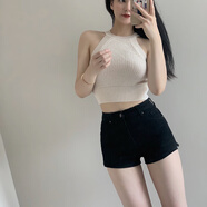 MIDNITE STAR歐美高腰包臀牛仔短褲女秋冬季顯腿長小個子緊身彈力熱褲 黑色 XS