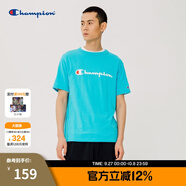 Champion夏季經(jīng)典款印花草寫(xiě)LOGO圓領(lǐng)休閑運動(dòng)T恤無(wú)性別冠軍短袖男女情侶 藍色(偏?。?M