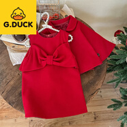 G.duck女童連衣裙秋冬新款25童裝洋氣兒童裙子小香風(fēng)呢子禮服寶寶公主裙 紅色背心裙 90