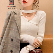 AEMAPE鏤空針織打底衫秋冬內搭2025新款性感本命年紅色女裝毛衣洋氣小衫 白色 均碼 (85-135斤拍)