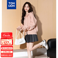 唐獅（TonLion）2024女連帽凈色拉鏈開(kāi)衫毛線(xiàn)衫 薄紗粉 L 