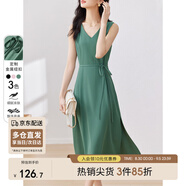 尚都比拉秋季輕熟風收腰顯瘦無袖V領(lǐng)開衩連衣裙女123L42826 綠色 S 