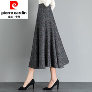 皮爾卡丹（pierre cardin）2025春秋季中長(zhǎng)款毛呢復(fù)古格子半身裙高腰字大擺裙顯瘦女裙針織 黑白紋格子 S