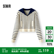 森馬（Semir）針織開衫女短款海軍領(lǐng)溫柔系春2025新款文藝寬松條紋衫少女感 白藍(lán)色調(diào)00318 L 165/88A