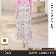 歌力思（ELLASSAY）2025夏季新款100%桑蠶絲印花寬松闊腿裙褲休閑褲女EWD365K019DX 紅粉花卉 M