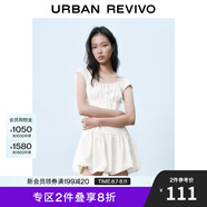 UR2025春季新款女裝撞色蕾絲飄帶U領(lǐng)無袖修身連衣裙UYY750014 米黃 M