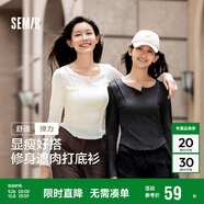 森馬長袖t恤女短款緊身顯瘦心機春秋氣質木耳邊上衣109524101010