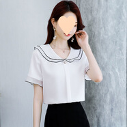 冠貿(mào)裴2025夏裝女裝雪紡短袖娃娃領(lǐng)韓版寬松上衣 白色 2XL 125-137斤