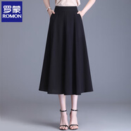 羅蒙（ROMON）雪紡a字裙半身裙女春夏2025新款高腰顯瘦中長(zhǎng)款大擺百褶長(zhǎng)裙垂感 黑色 雪紡夏款80厘米 M  腰圍2尺/適合90-100斤