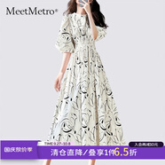 MeetMetro瑪依爾時(shí)尚印花連衣裙女2025夏季新款泡泡袖收腰公主裙 印花【現貨閃電發(fā)】 S