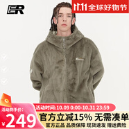 ER【張澤禹同款】兩面穿仿羊羔毛絨男士外套男女同款連帽保暖厚棉衣 棕色 XXL碼-190/100kg