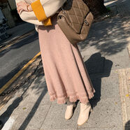 啄木鳥(niǎo)（TUCANO）高腰顯瘦秋冬針織半身裙流蘇毛線(xiàn)A字中長(cháng)款裙子復古加厚大擺裙 燕麥色 S