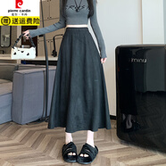 皮爾卡丹咖色鹿皮絨半身裙女秋冬季新款感大擺傘裙高腰遮胯a字中長(cháng)裙 黑色 S