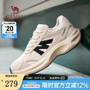 駱駝運動鞋子男2025秋季新款網(wǎng)面透氣輕彈舒適厚底增高復古運動慢跑鞋 G15AX48056 米色 43
