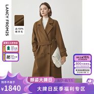 朗姿純羊毛雙面呢法式高級(jí)感中長(zhǎng)款毛呢外套冬季通勤大衣新款 深咖色 M