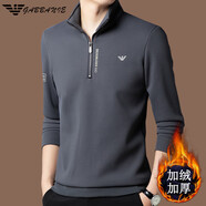 FALAMONE高端男士純棉長(zhǎng)袖t恤秋季休閑翻領(lǐng)純色打底polo衫 灰色- 加絨 3XL 185[建議170-190斤]