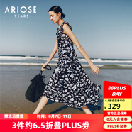 艾諾絲雅詩(shī)夏季新品通勤長(zhǎng)絨棉無袖拼接印花連衣裙30439053 碧落藍(lán)花 S