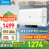 美的（Midea）電熱水器 雙膽速熱手機(jī)智控 玲瓏超薄扁桶設(shè)計(jì)節(jié)省空間 50升衛(wèi)生間熱水器 智能家電 50L 2500W 【雙膽速熱】BT1Pro