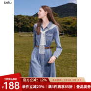 百圖betu女裝2025秋季新款連衣裙法式赫本風(fēng)牛仔連衣裙裙子2508T86 牛仔色 S