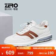 零度男鞋休閑皮鞋2025新款潮流男士休閑鞋品牌真牛皮小白鞋舒適運動(dòng)鞋 白棕1130(歐碼) 38
