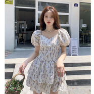 尚醺溫柔風(fēng)方領(lǐng)泡泡袖碎花連衣裙女夏季2024年新款清新甜美田園風(fēng) 碎花連衣裙 2XL
