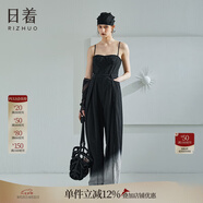 日著（rizhuo）無袖牛仔連體褲女2024夏季新復(fù)古回潮顯瘦休閑直筒連體衣長褲子 唰黑 S