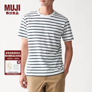 無(wú)印良品 MUJI 男式 印度棉天竺編織 條紋短袖T恤 白色X橫條 L