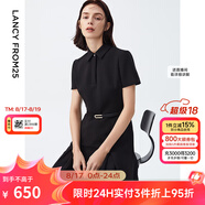 朗姿【尖貨補(bǔ)單】黑白色顯瘦輕禮服襯衫連衣裙女夏新款復(fù)古小黑裙裙子 黑色 M 160/80A