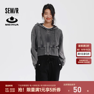 森馬（Semir）【梅花聯(lián)名】短外套女寬松連帽夾克2024年秋新款顯高顯瘦上衣白色 灰色調(diào)00322 L