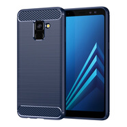KYODO 鯨美多適用Samsung/三星Galaxy A8 2018 / SM-A530N手機殼全包邊拉絲防摔保護套軟殼 藍色