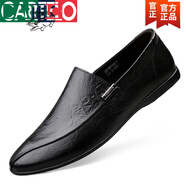 卡帝樂(lè)鱷魚(yú)（CARTELO）男鞋防滑男士皮鞋真皮英倫休閑男鞋青年小皮鞋韓版軟底駕車(chē)鞋 黑色頭層牛皮 1905 37