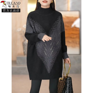 啄木鳥(niǎo)2025冬季新款感燙鉆黑色打底衫中長(cháng)款毛衣遮屁股休閑上衣女士 半高領(lǐng)黑色煙花 M 建議90-105斤