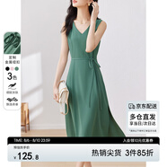 尚都比拉秋季輕熟風收腰顯瘦無袖V領開衩連衣裙女123L42826 綠色 S 
