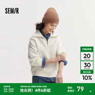Semir衛(wèi)衣女純色半開襟衣服溫柔百搭秋休閑風(fēng)寬松落肩套頭衫ins潮 奶白10501 M